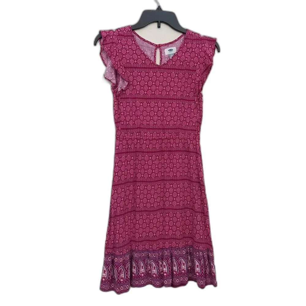 Old Navy Girls Midi Dress Large  10-12 Purple Butterfly Sleeve Floral Casual